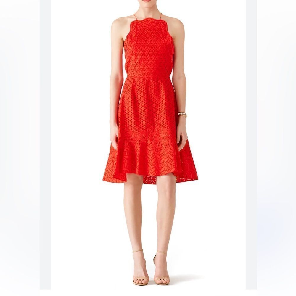 Sachin & Babi Waltz Floral Cotton Eyelet Dress 6 Flute Mermaid RED